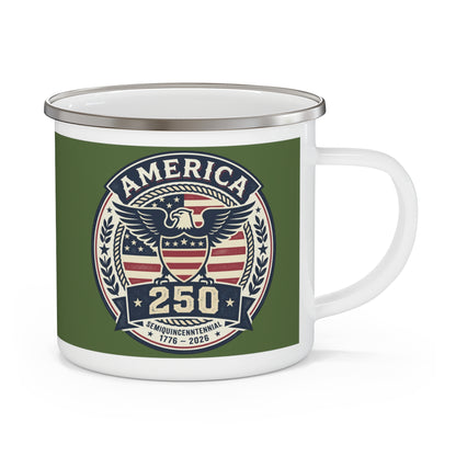 America 250 Enamel Camping Mug – Patriotic 1776–2026 Bicentennial Eagle Camp Cup