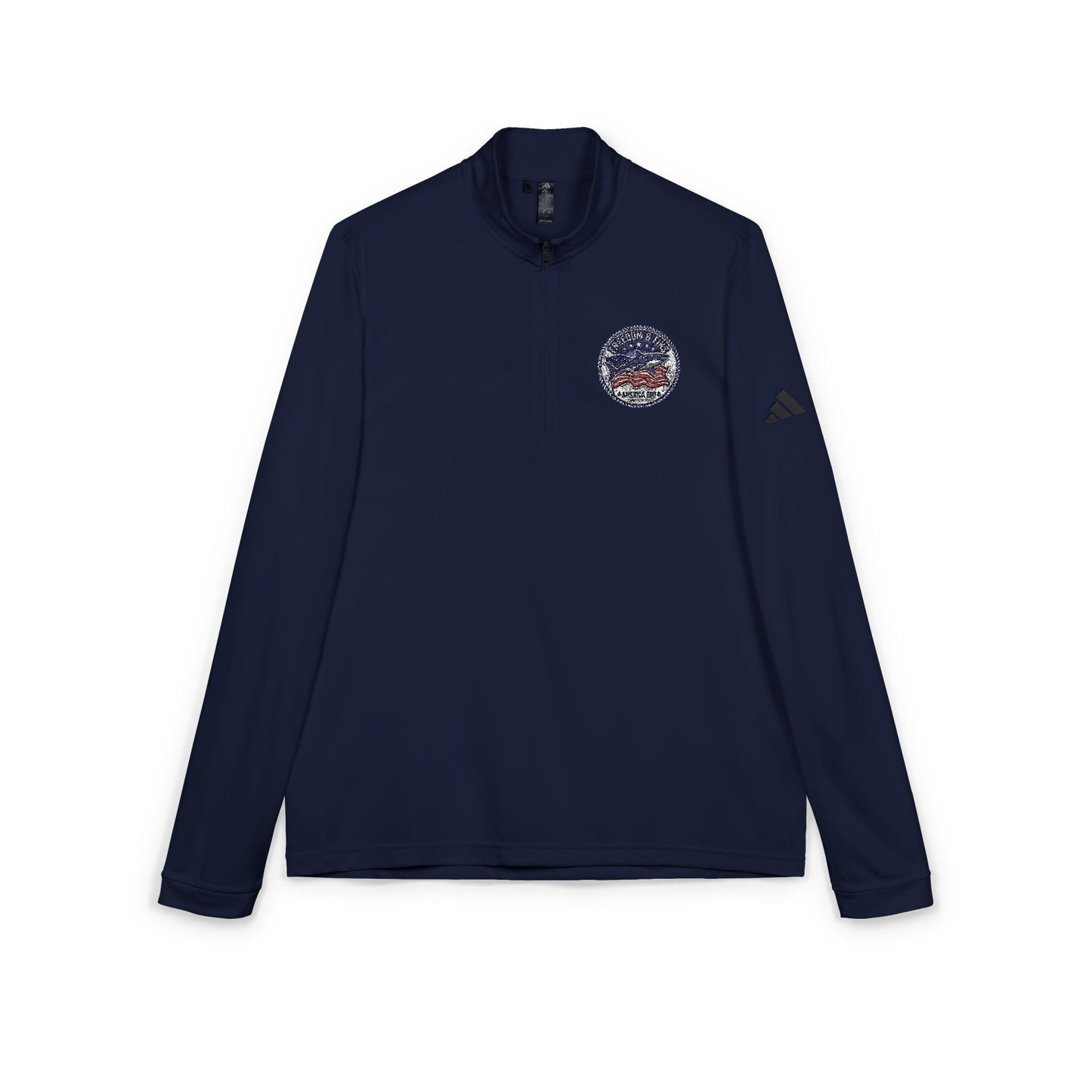 Embroidered Quarter-Zip Pullover — Athletic White Adidas Pullover with Logo Patch