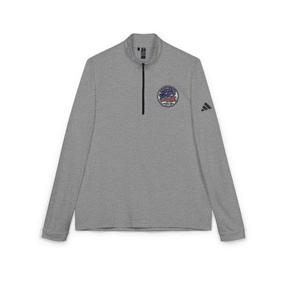 Embroidered Quarter-Zip Pullover — Athletic White Adidas Pullover with Logo Patch