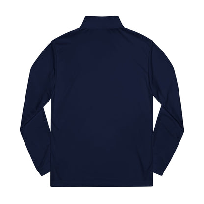 Embroidered Quarter-Zip Pullover — Athletic White Adidas Pullover with Logo Patch
