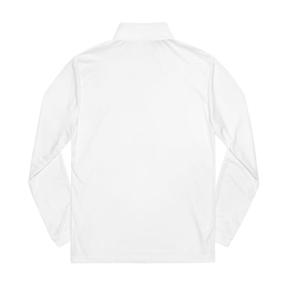 Embroidered Quarter-Zip Pullover — Athletic White Adidas Pullover with Logo Patch