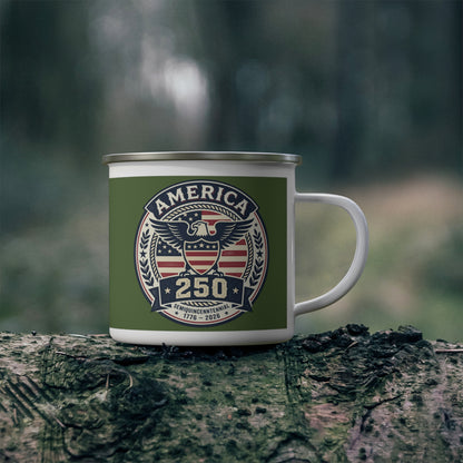 America 250 Enamel Camping Mug – Patriotic 1776–2026 Bicentennial Eagle Camp Cup