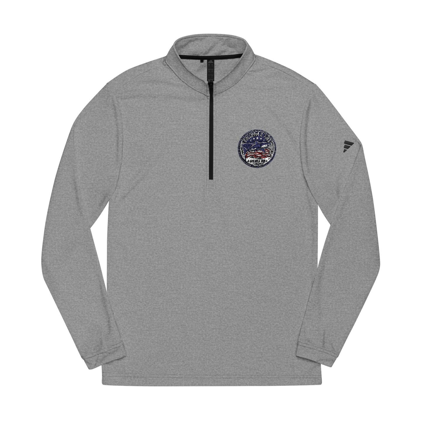 Embroidered Quarter-Zip Pullover — Athletic White Adidas Pullover with Logo Patch