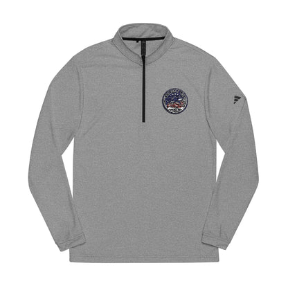 Embroidered Quarter-Zip Pullover — Athletic White Adidas Pullover with Logo Patch