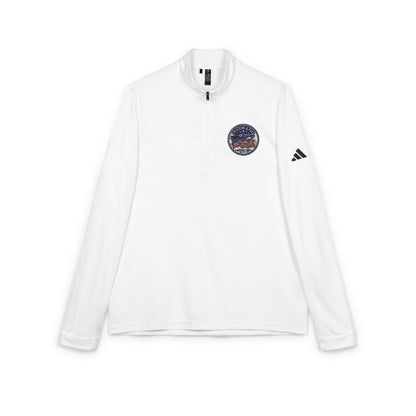 Embroidered Quarter-Zip Pullover — Athletic White Adidas Pullover with Logo Patch